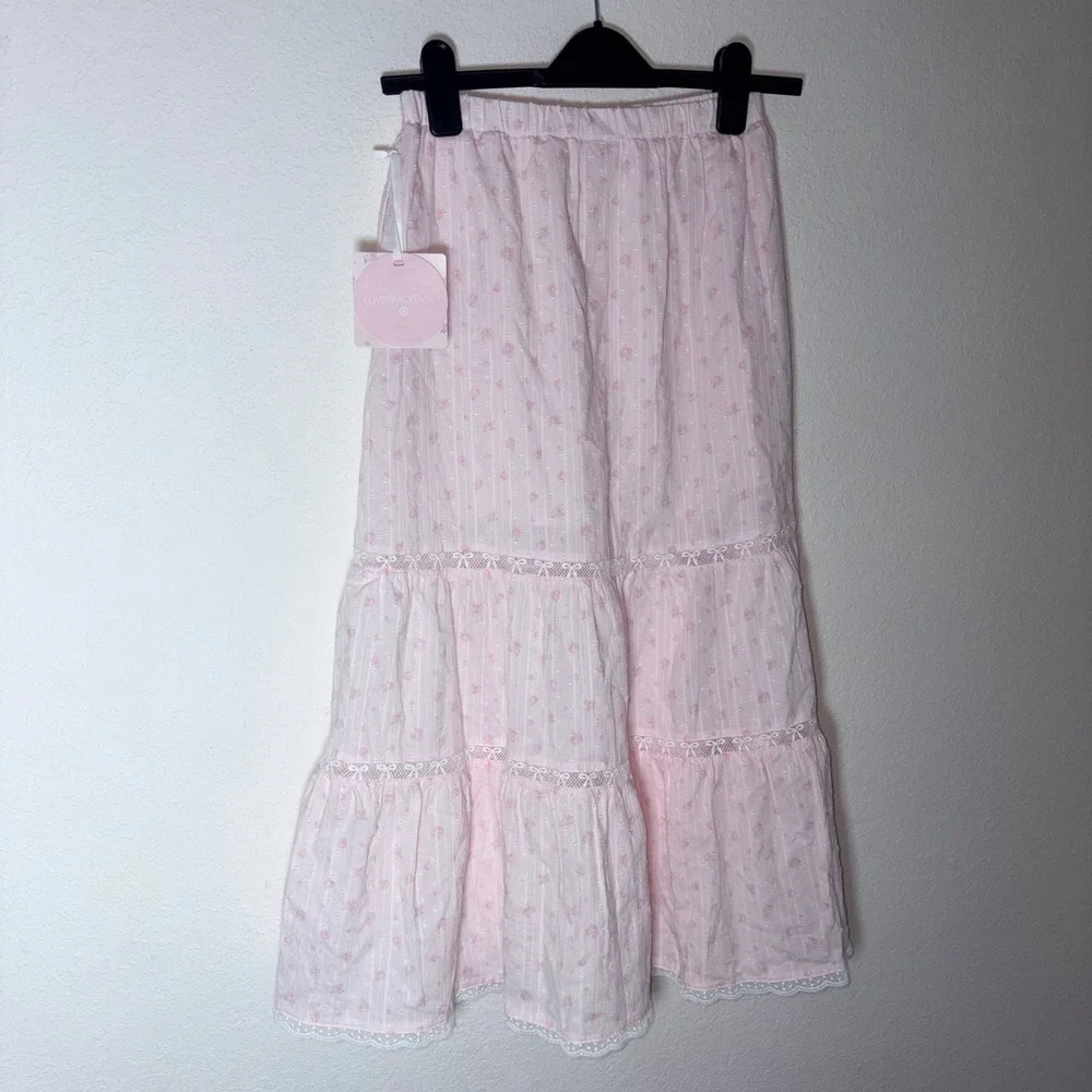 LoveShackFancy x Target Tiered Maxi Skirt age 10 Light Pink NEW Floral Lace Bows